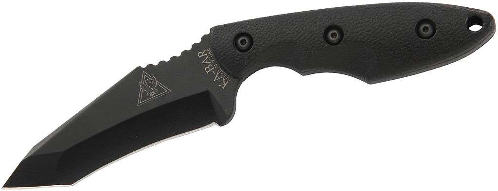 The best fixed blade knife, the KA-BAR 2486 TDI/Hinderer Hell Fire with a white background.