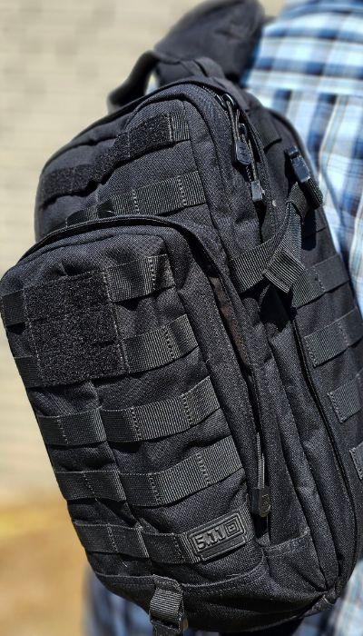 Man wearing the 5.11 Rush Moab 10 Tactical Bug Out Bag on his back