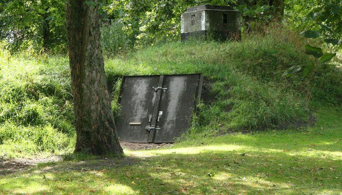 A bunker entrance built into the side of a hide.